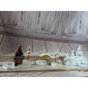 The Franklin Mint 1988 Snow Village Bridge Man on